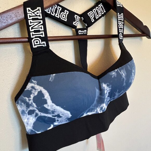 Victoria's Secret Pink Ultimate T-Back Push-Up Sports Bra Black Blue Size XS - Picture 2 of 15